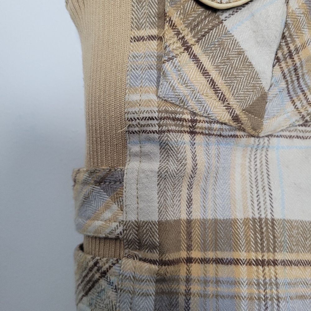 Y2k tan plaid zip front preppy pockets emo form fitting vest size medium - Picture 8 of 8